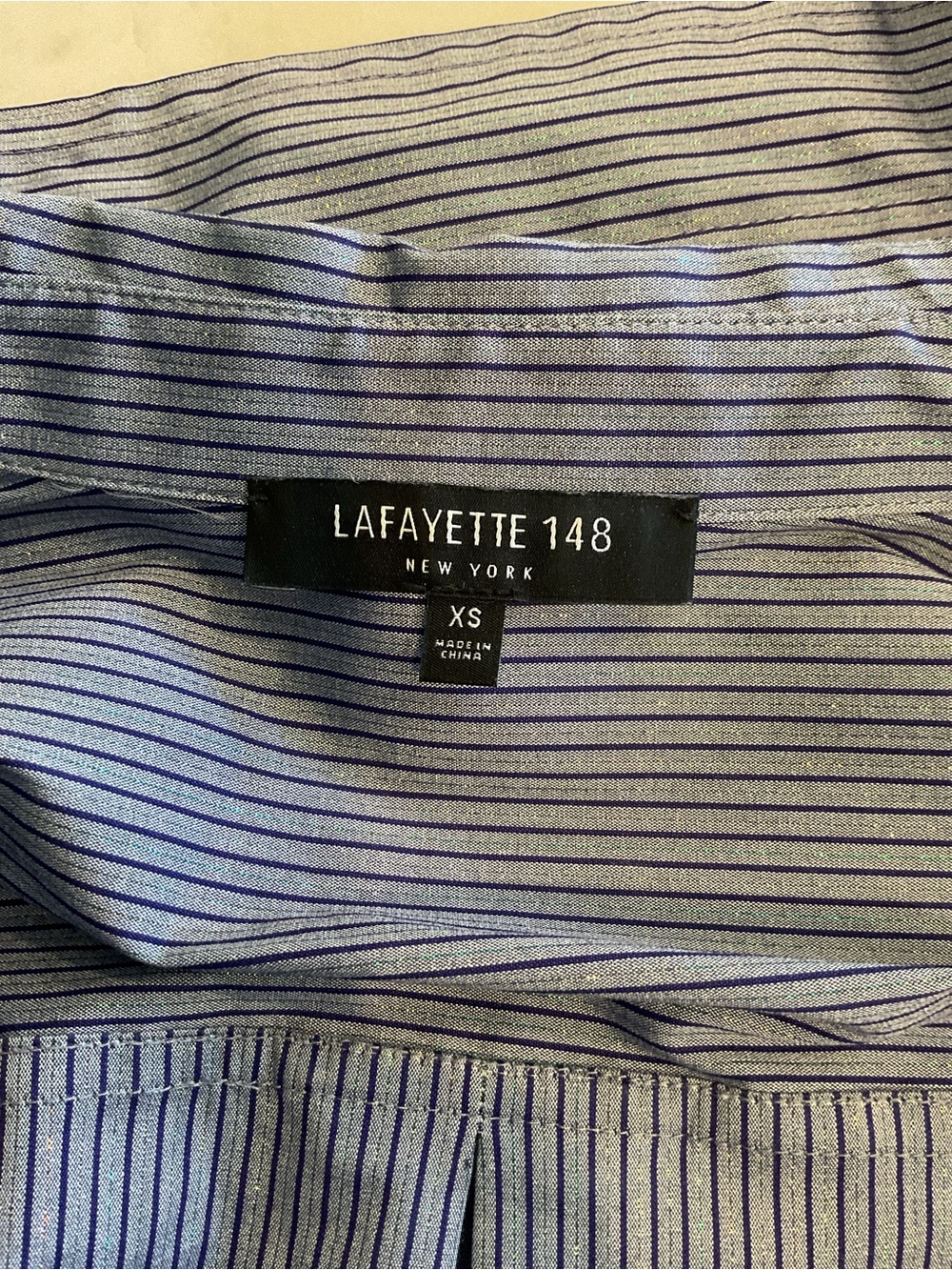 Lafayette 148 New York Light Blue Shirt dress with Navy and metallic Pinstripes - Picture 2 of 7